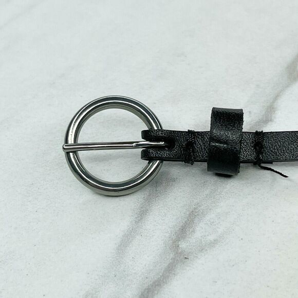 Black Skinny Faux Leather Circle Concho Belt Silver Hardware Large (L) ✨ - Picture 6 of 9